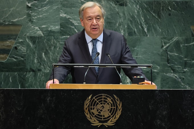 Tổng thư ký Liên Hợp Quốc Antonio Guterres phát biểu tại Đại hội đồng ngày 23/9. Ảnh: AFP