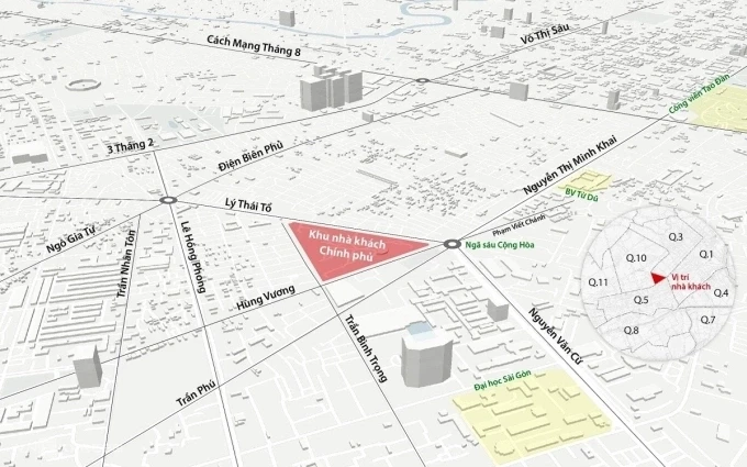 Vị trí khu đất sẽ làm công viên và xây đài tưởng niệm nạn nhân Covid-19. Đồ họa: Hoàng Khánh