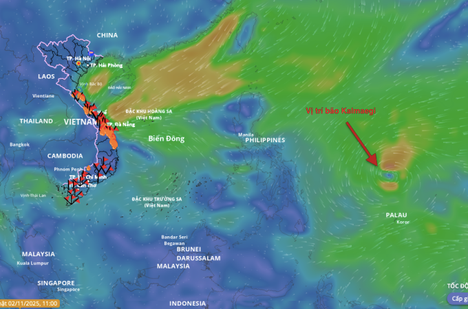 Vị trí bão Kalmaegi sáng 2/11. Ảnh: Hệ thống giám sát thiên tai