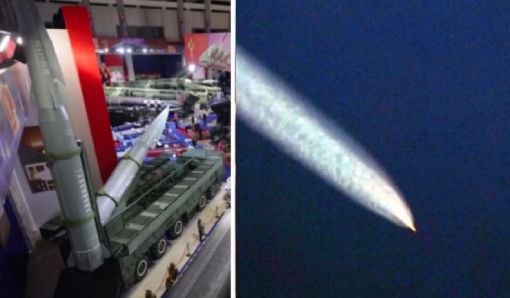 Mô hình tên lửa Hwasong-11Ma và phương tiện lượn của Triều Tiên đang bay. Ảnh Military Watch