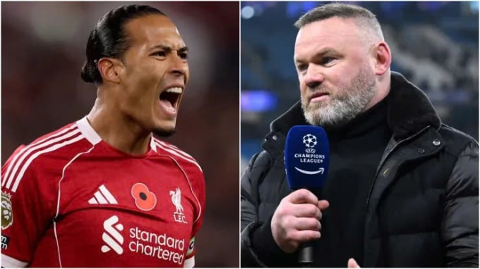 Van Dijk (trái) phản pháo Rooney. Ảnh: World Soccer Talk