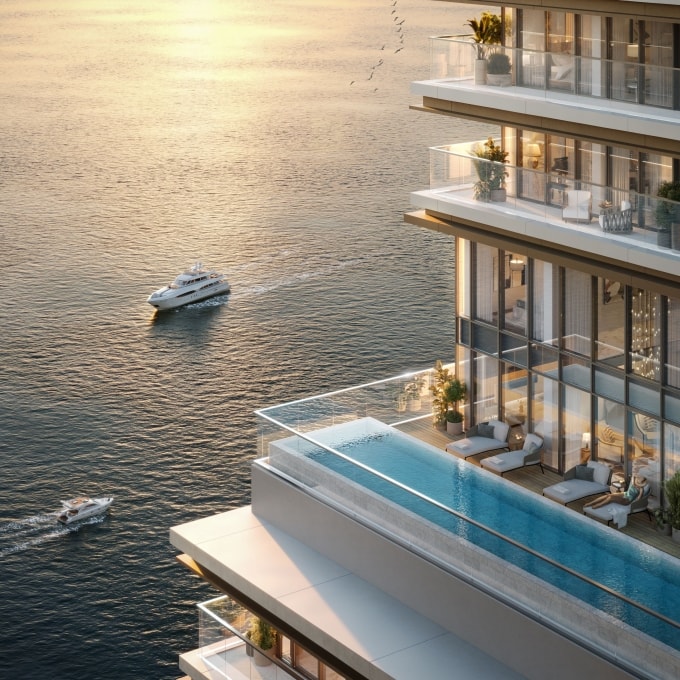 Aria Bay sở hữu tầm nhìn trực diện biển kết hợp hồ bơi ngoài trời. Ảnh: BIM Land