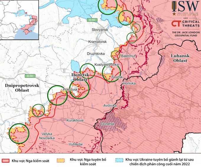 Cục diện chiến sự tại tỉnh Donetsk tính tới ngày 2/11. Đồ họa: ISW
