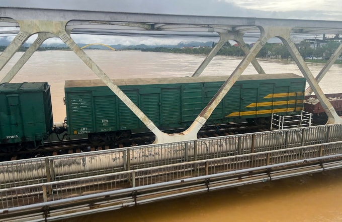 Tàu hàng chở đá và phân lân trên cầu Bạch Hổ. Ảnh: VNR