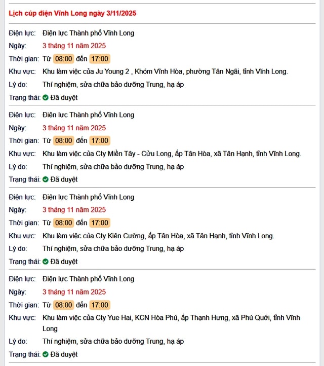 Tra cứu lịch cúp điện hôm nay Thứ 2 ngày 3/11/2025 tại Vĩnh Long- Ảnh 1.