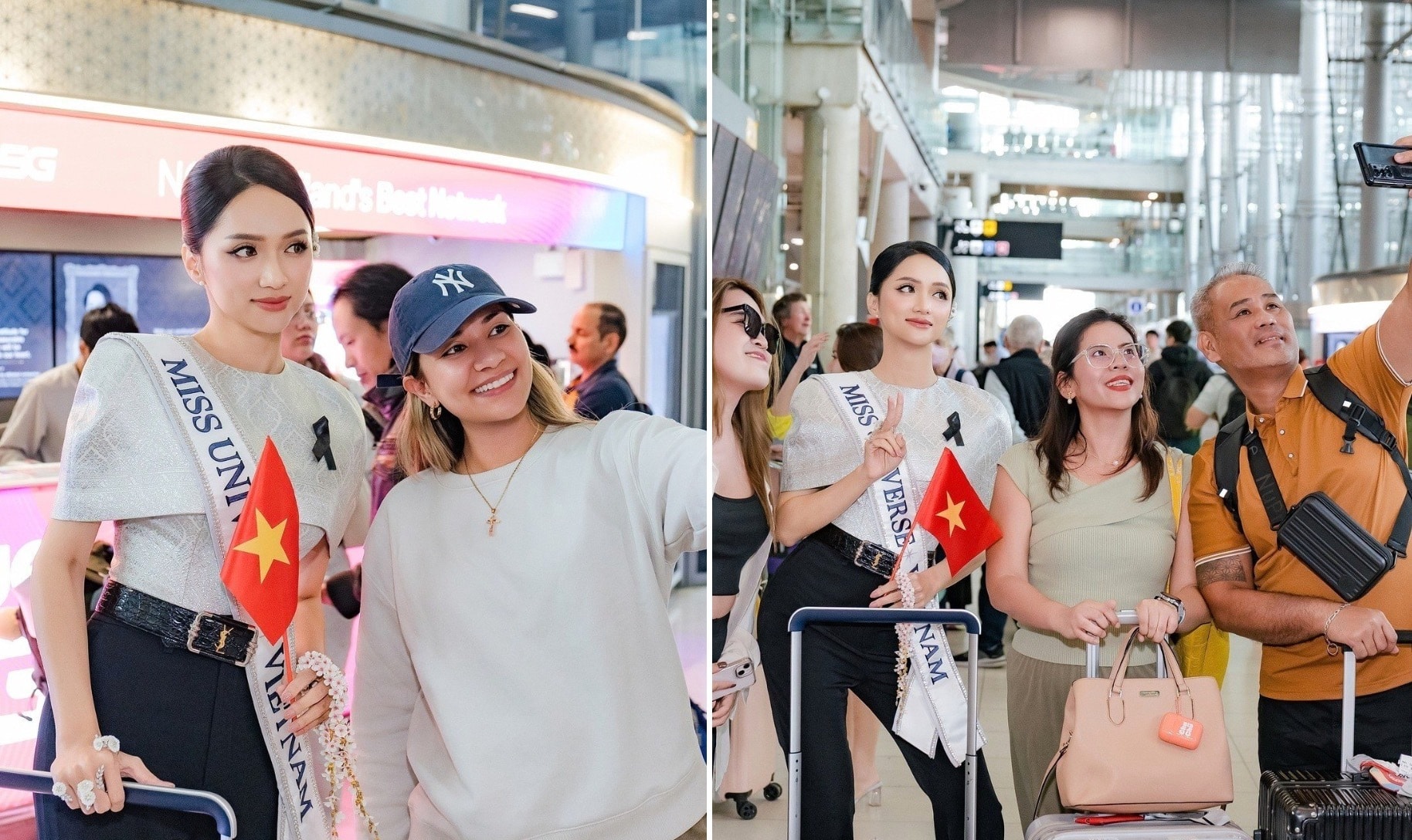 Thời điểm hạ cánh tại sân bay quốc tế Bangkok, Thái Lan, nàng hậu nhận được sự chú ý của rất nhiều khách du lịch.