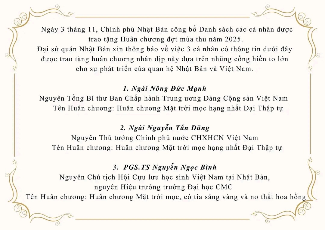 Thông báo của Đại sứ quán Nhật Bản tại Việt Nam.