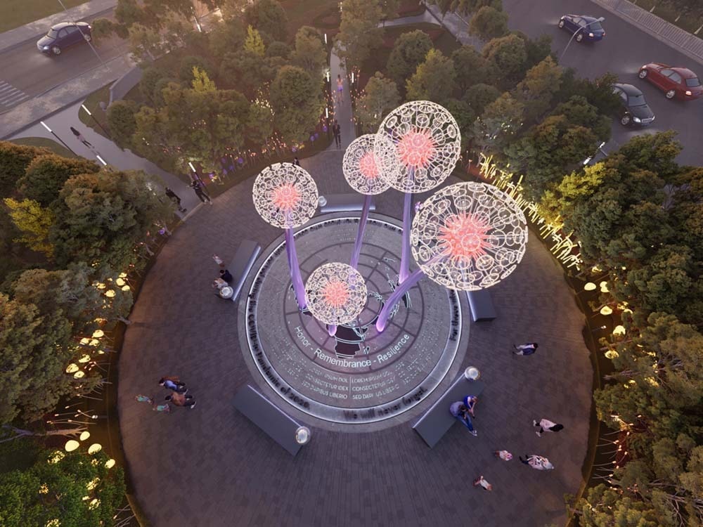 Đài tưởng niệm COVID-19 tại Chicago có hình hoa bồ công anh. Ảnh: Georgia Southern Megazine