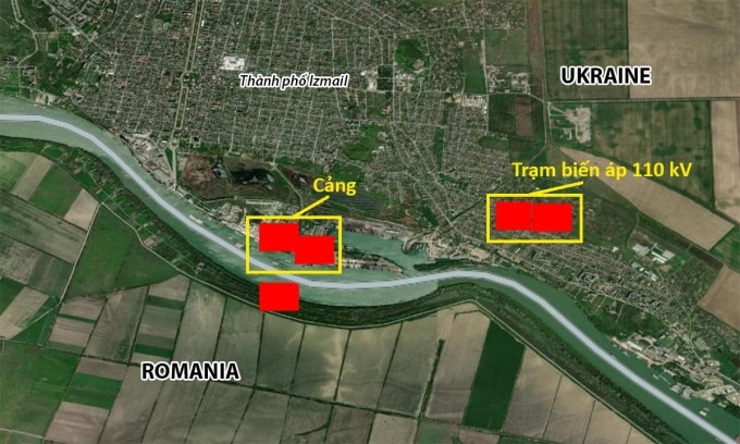 Các đám cháy tại thành phố Izmail, tỉnh Odessa sau vụ tập kích ngày 4/11. Đồ họa: NASA