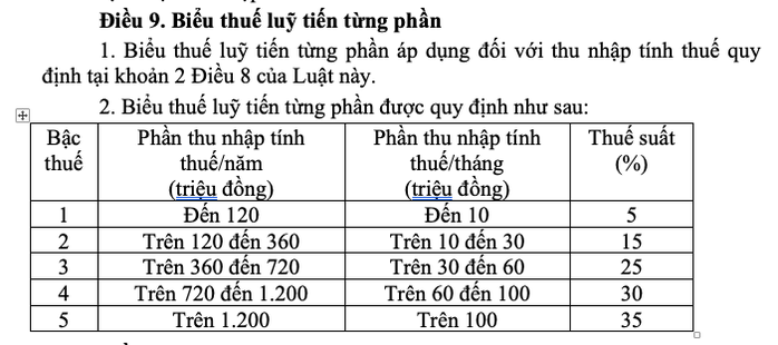 Dự thảo luật thuế thu nhập cá nhân: Điều chỉnh biểu thuế và giảm trừ gia cảnh - Ảnh 2.