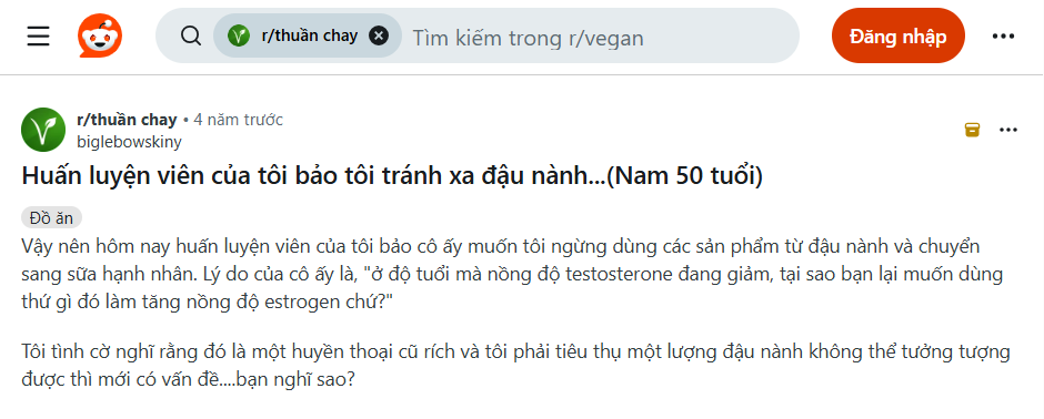 Quan niệm đậu nành gây giảm testosterone lan rộng đặc biệt trong cộng đồng thể hình (Reddit)