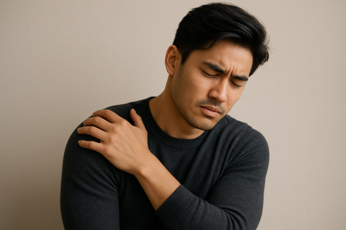 Cơn đau ngực lan ra cánh tay có thể là dấu hiệu cảnh báo nhồi máu cơ tim. Ảnh minh hoạ: AI