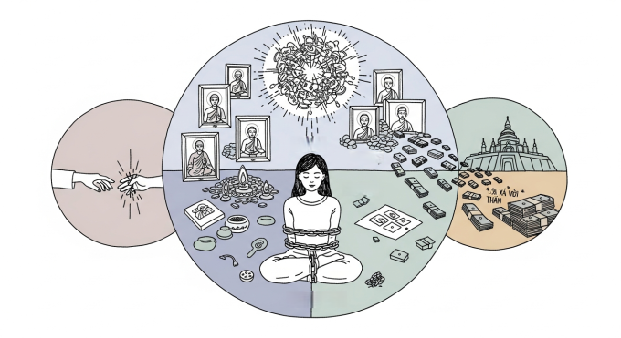 Em gái theo hội nhóm dạy dùng tiền để giải thoát nghiệp chướng