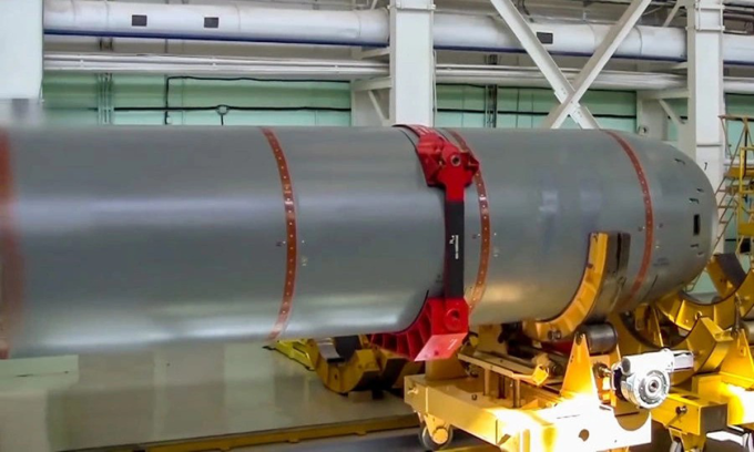 Phần đầu nguyên mẫu ngư lôi Poseidon được Nga công bố năm 2019. Ảnh: BQP Nga.