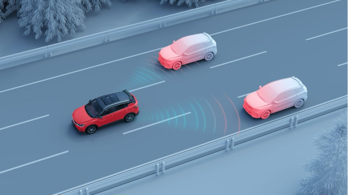 Mô phỏng tính năng ADAS cảnh báo điểm mù trên Geely Coolray. Ảnh: Geely