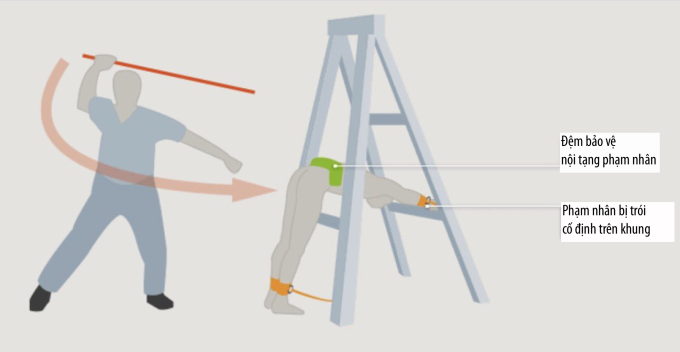 Minh họa cách thực hiện hình phạt đánh roi tại Singapore. Đồ họa: DW