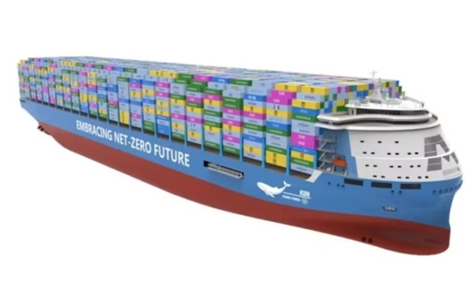 Thiết kế của tàu container hạt nhân KUN-24AP. Ảnh: Weibo