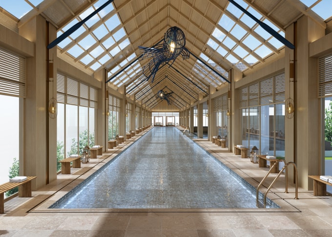 Bể bơi mái kính tiêu chuẩn quốc tế tại Sun Centro Town. Ảnh: Sun Property