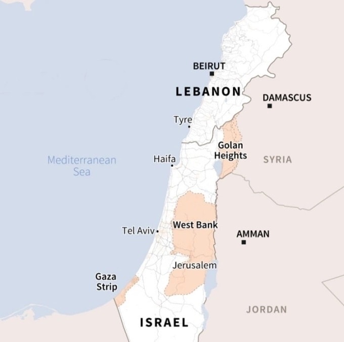 Vị trí Israel và Lebanon. Đồ họa: BBC
