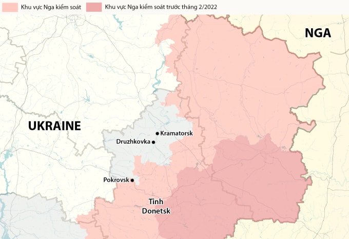 Vị trí thành phố Kramatorsk và Druzhkovka, tỉnh Donetsk. Đồ họa: RYV