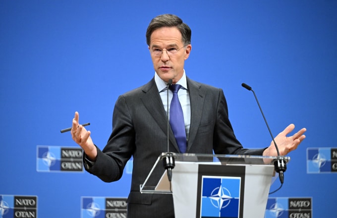 Tổng thư ký NATO Mark Rutte tại cuộc họp báo chung sau Hội nghị Ngoại trưởng NATO ở Brussels, Bỉ, tháng 12/2024. Ảnh: AFP