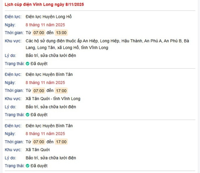 Tra cứu lịch cúp điện hôm nay Thứ 7 ngày 8/11/2025 tại Vĩnh Long- Ảnh 1.