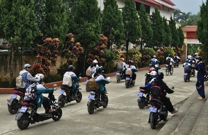 394/561 học sinh trường THCS Ngọc Lập đi xe đạp điện. Ảnh: Trường THCS Ngọc Lập