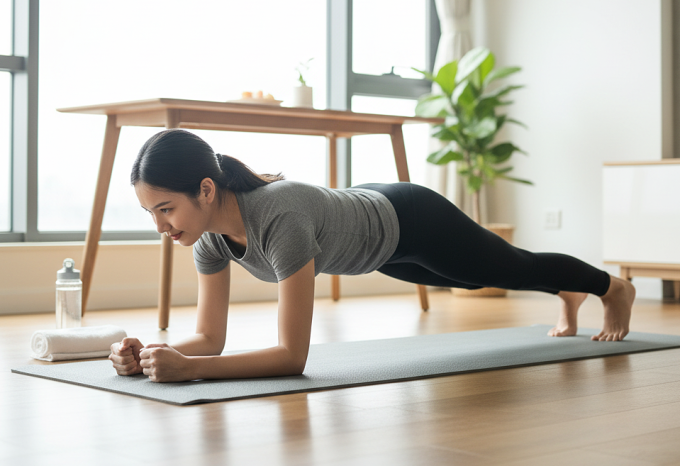 Động tác plank giúp siết cơ bụng, đốt mỡ. Ảnh: AI