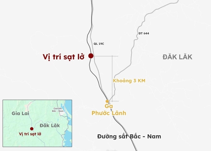 Đoạn đường sắt bị sạt lở. Đồ họa: Hoàng Thanh