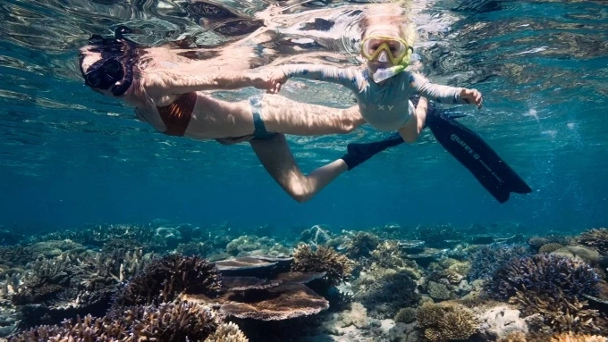 Katie và các con bơi lội, lặn ngắm san hô hàng ngày. Ảnh: Greatwanderlust