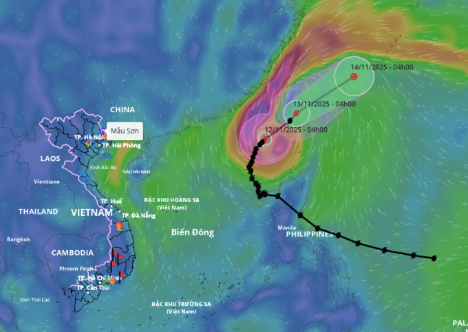 Dự báo hướng đi của bão Fung Wong, sáng 12/11. Ảnh: Hệ thống giám sát thiên tai