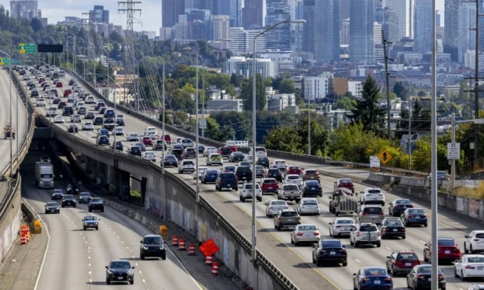 Một đoạn đường cao tốc ở thành phố Seattle, Washington, ngày 15/8. Ảnh: Seattle Times
