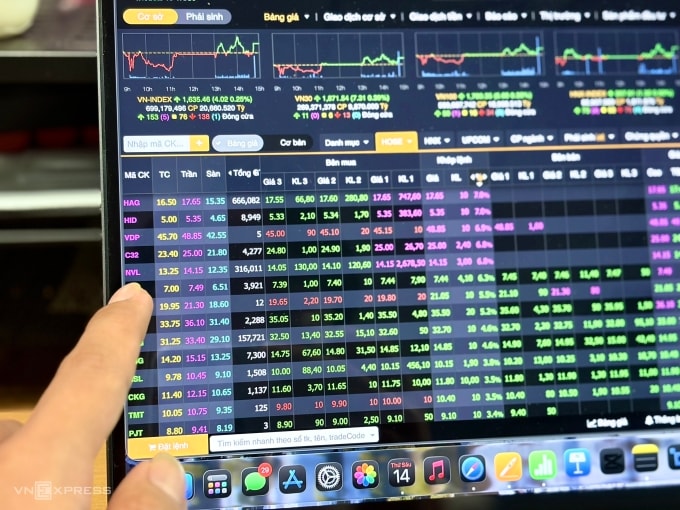Nhà đầu tư đang theo dõi bảng điện chứng khoán phiên 14/11. Ảnh: Tất Đạt