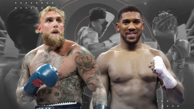 Anthony Joshua (phải) đang đàm phán so găng Jake Paul với quỹ thưởng 185 triệu USD vào tháng tới. Ảnh: talkSPORT