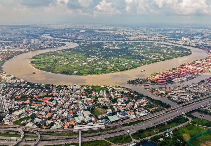 Bán đảo Thanh Đa được bao quanh bởi sông Sài Gòn, gần tuyến Metro số 1. Ảnh: Quỳnh Trần