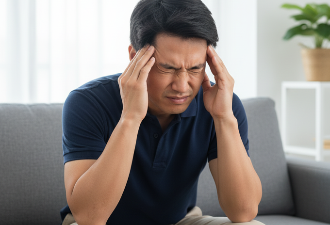 Đau đầu là một trong những triệu chứng viêm não thường gặp. Ảnh: AI