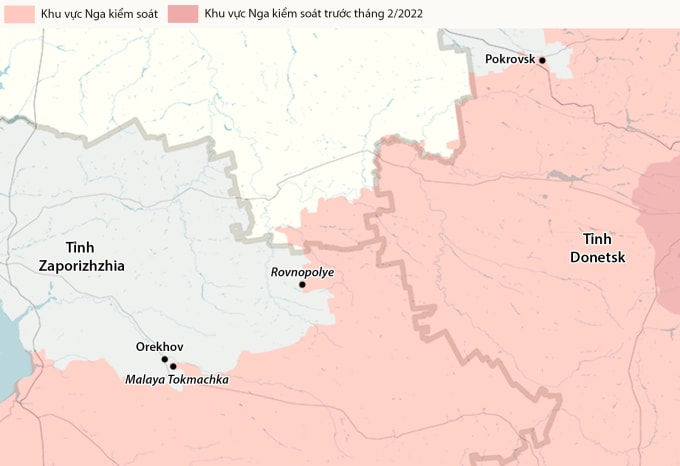 Vị trí khu dân cư Malaya Tokmachka và Rovnopolye, tỉnh Zaporizhzhia. Đồ họa: RYV