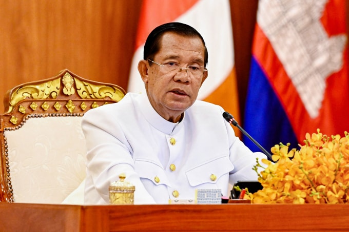 Chủ tịch Thượng viện Campuchia Hun Sen phát biểu tại Phnom Penh ngày 3/4. Ảnh: AFP