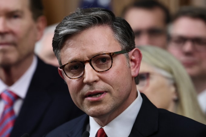 Chủ tịch Hạ viện Mike Johnson phát biểu tại Đồi Capitol ngày 26/6. Ảnh: AFP