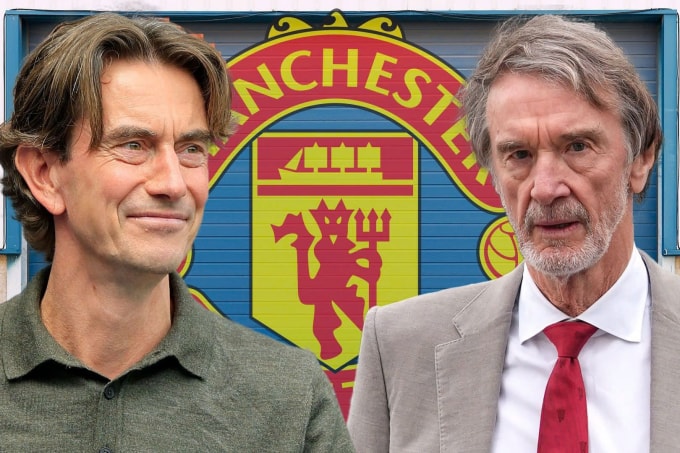 HLV Thomas Frank (trái) và tỷ phú Jim Ratcliffe. Ảnh: Sun