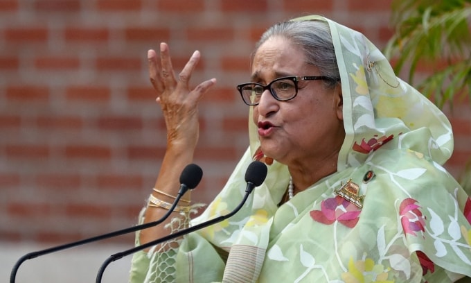 Bà Sheikh Hasina phát biểu tại Dhaka, Bangladesh, ngày 8/1/2024. Ảnh: Reuters