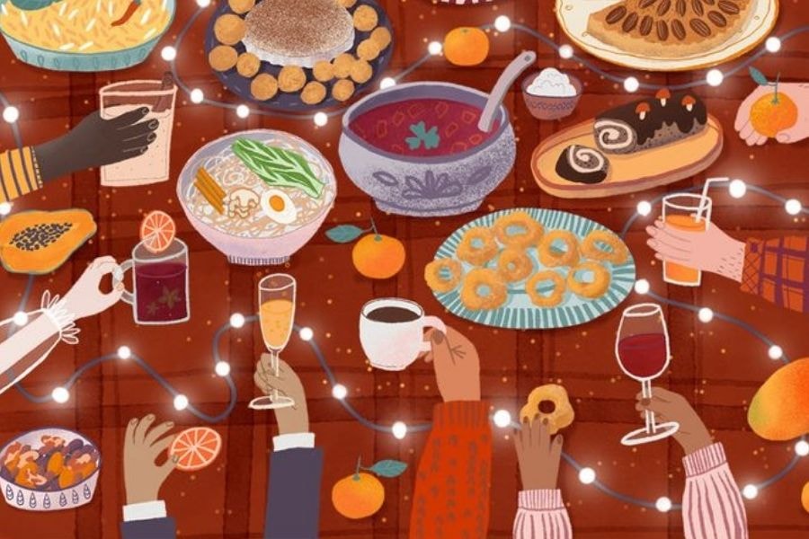 Những dịp tụ tập thường tập trung nhiều vào cuối năm khiến bạn dễ nạp thực phẩm có calo rỗng (Pinterest)