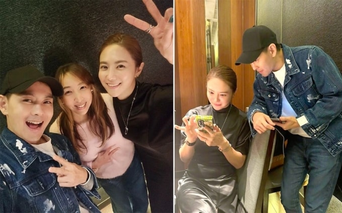 Yoo Ha Na (váy đen) và Lâm Chí Dĩnh, nhà sản xuất Trần Ngọc San tại Đài Bắc năm 2023. Ảnh: Weibo