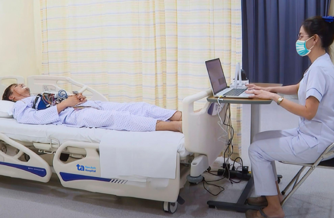 Đo đa ký giấc ngủ giúp đánh giá chất lượng giấc ngủ, phát hiện các rối loạn tiềm ẩn. Ảnh: Bệnh viện Đa khoa Tâm Anh