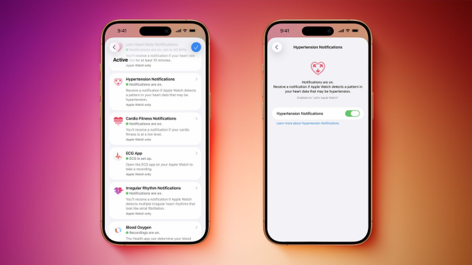 Giao diện cho phép ứng dụng bên thứ ba sử dụng tính năng cảnh báo huyết áp. Ảnh: MacRumors