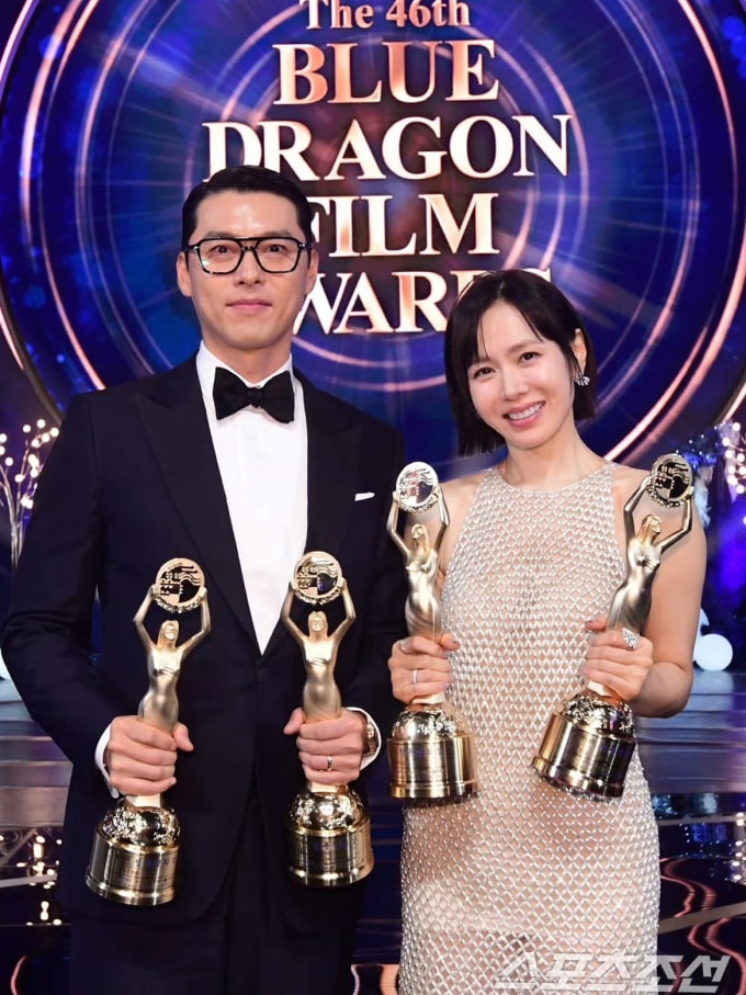 Hyun Bin và Son Ye Jin bội thu tại giải Rồng Xanh 2025. Ảnh: Sport Chosun