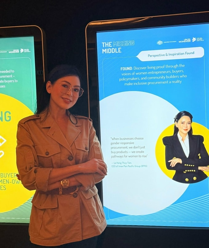 Bà Thủy Tiên cho biết phấn khởi khi có cơ hội trình bày quan điểm về bình đẳng giới tại diễn đàn lớn như WEPs. Ảnh: NVCC