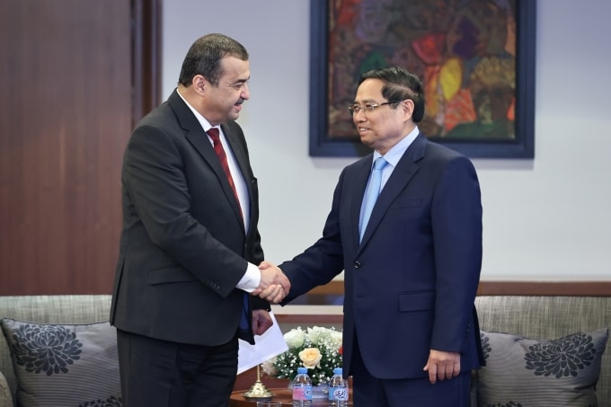 Thủ tướng Phạm Minh Chính làm việc với Bộ trưởng Dầu khí và Mỏ Algeria Mohamed Arkab. Ảnh: VGP