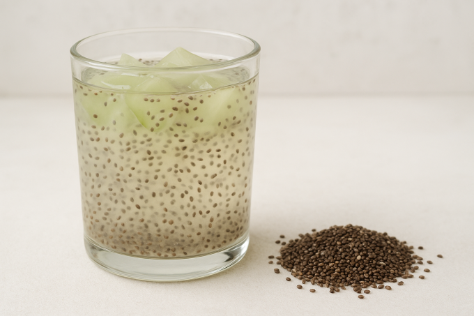 Ngâm hạt chia trong nước trước khi ăn tốt cho hệ tiêu hóa. Ảnh: AI