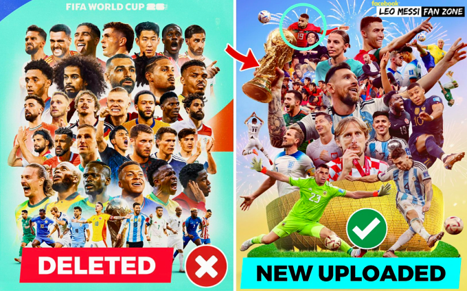Poster cũ đã bị xóa (trái), và poster mới có Ronaldo (phải). Ảnh: Leo Messi Fan Zone